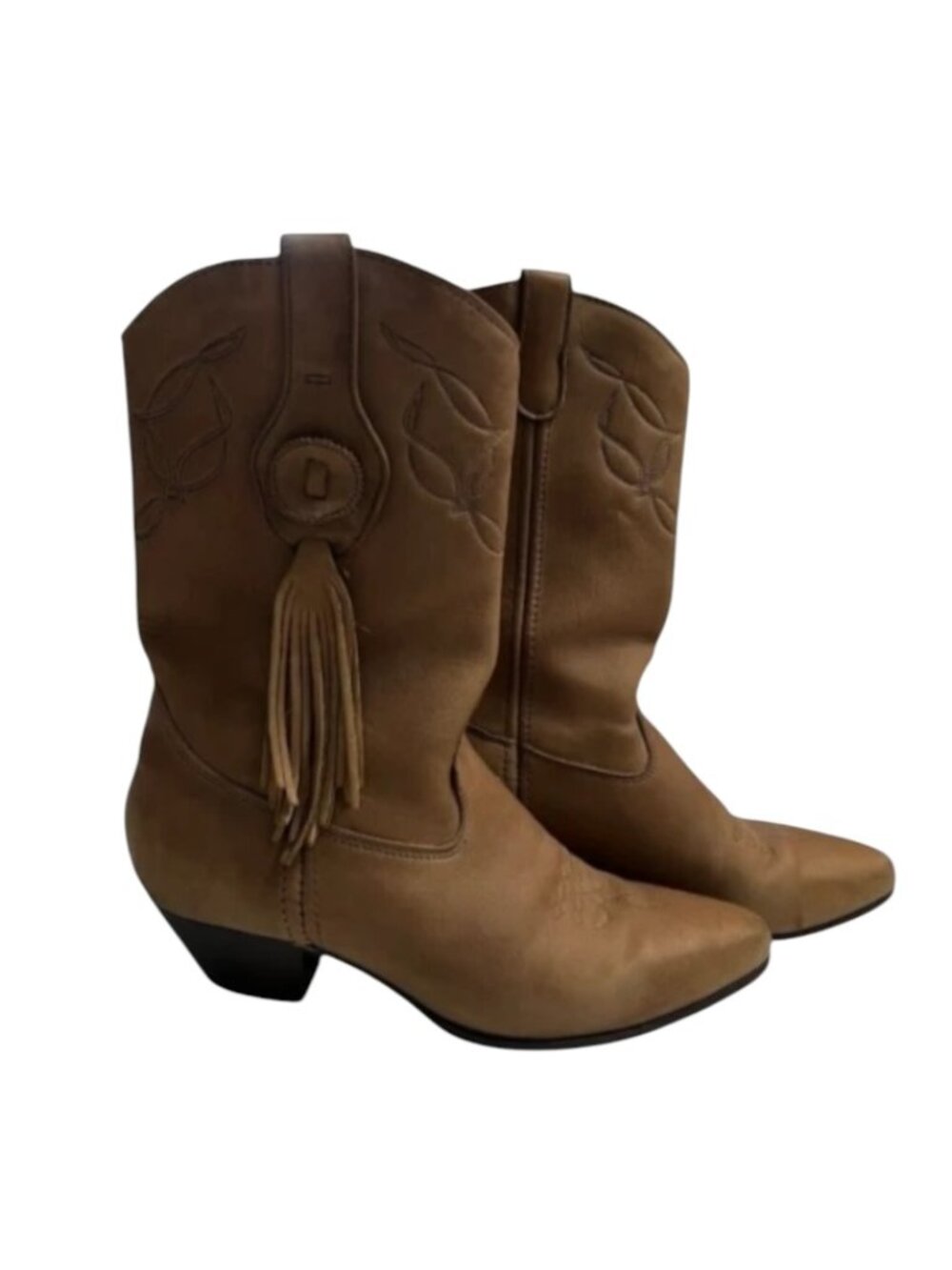 Laredo Womens 9 Tan Leather Fringe Western Cowboy Boots Cowgirl Boho Festival - Picture 3 of 9